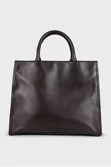 Brown leather tote with patch pocket