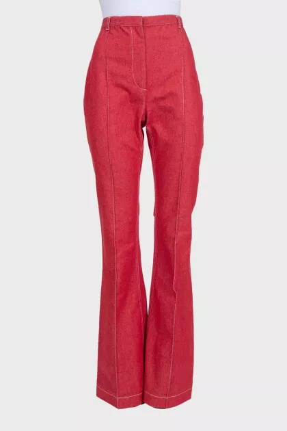 Red high-waisted flared jeans