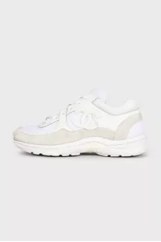 White logo-embossed sneakers