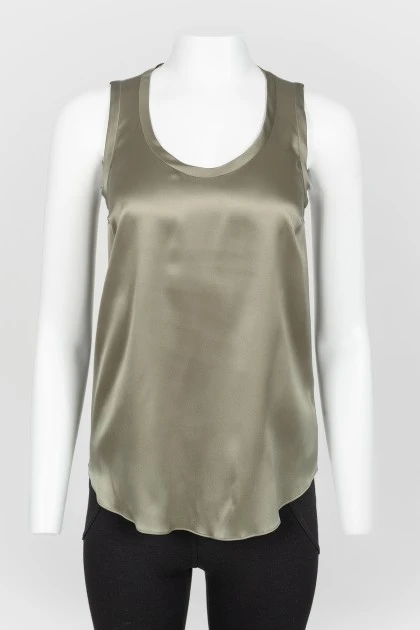 Sleeveless Khaki Silk Top