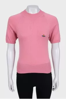 Pink wool jumper with short sleeves
