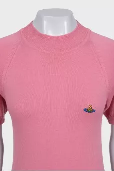 Pink wool jumper with short sleeves
