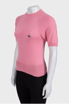 Pink wool jumper with short sleeves