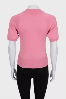 Pink wool jumper with short sleeves