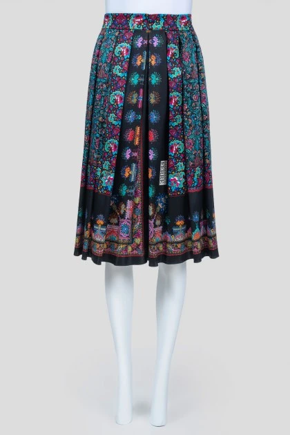 Black Midi Skirt with Flower Print