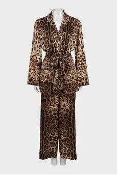 Leopard print silk suit