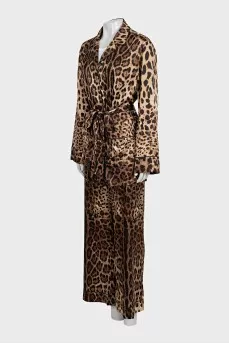 Leopard print silk suit