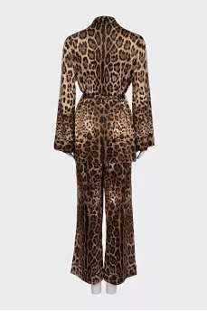 Leopard print silk suit