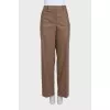 Straight-leg brown wool and cashmere trousers