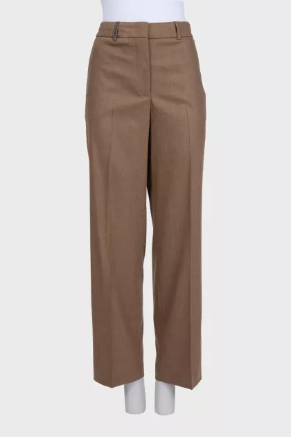Straight-leg brown wool and cashmere trousers