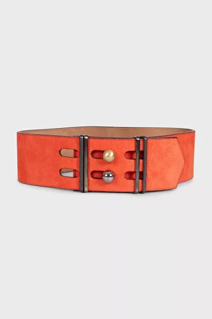Wide orange leather belt