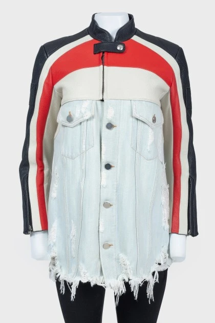 Denim jacket with leather top