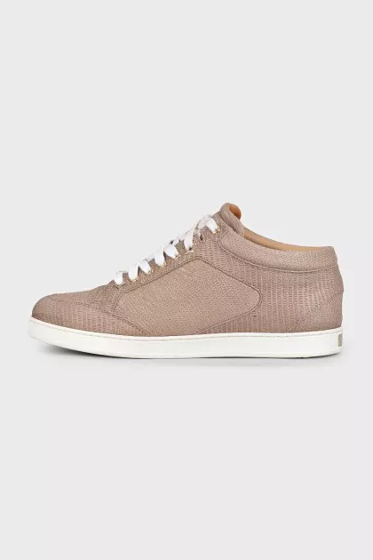 Brown leather sneakers with logo