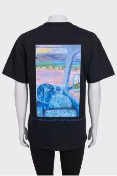 Black straight-cut t-shirt with branded embroidery