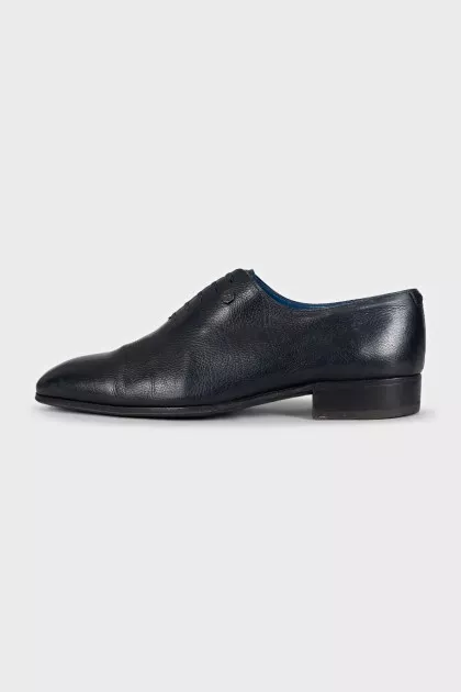 Men's black leather shoes with almond toe