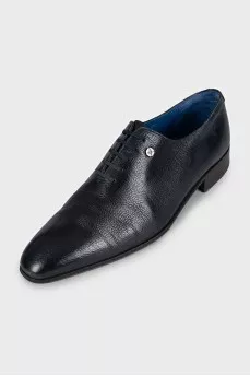 Men's black leather shoes with almond toe
