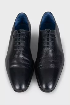 Men's black leather shoes with almond toe