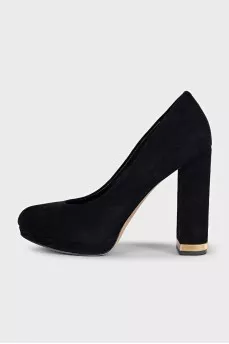 Black suede block heel shoes