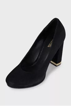 Black suede block heel shoes