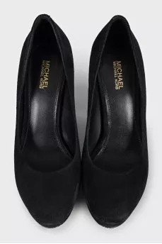 Black suede block heel shoes