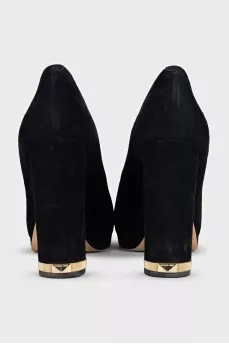 Black suede block heel shoes