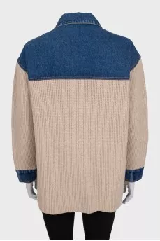 Wool cardigan with denim inserts