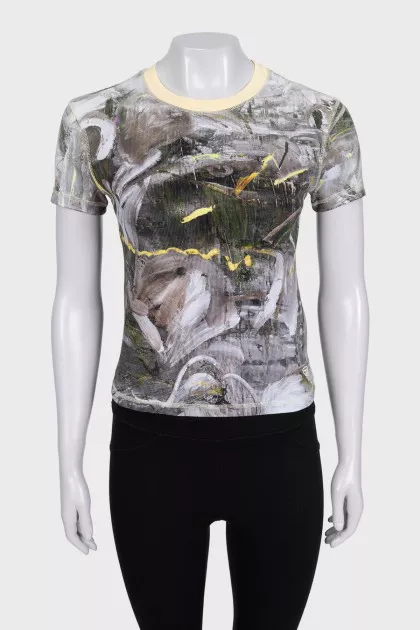 Slim-fitting grey printed t-shirt