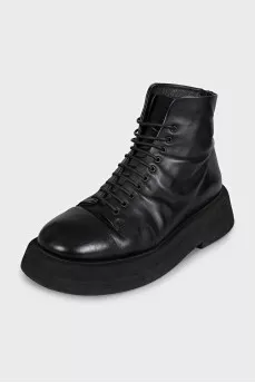 Black leather lace-up boots
