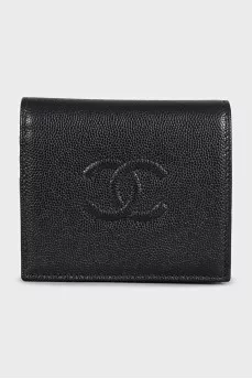 Black leather wallet with logo