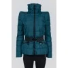 Green quilted jacket with a belt