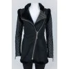 Suede sheepskin coat with leather sleeves