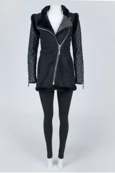 Suede sheepskin coat with leather sleeves