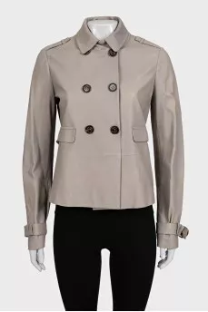 Beige straight-cut leather jacket