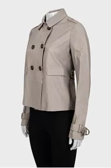 Beige straight-cut leather jacket