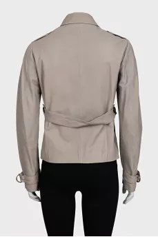Beige straight-cut leather jacket