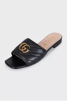 Шлепанцы GG Marmont из черной кожи