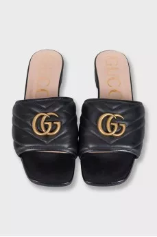 Шлепанцы GG Marmont из черной кожи