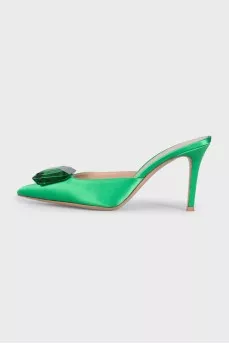 Textile mules with heels and tag