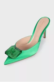 Textile mules with heels and tag