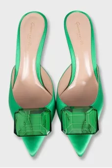Textile mules with heels and tag