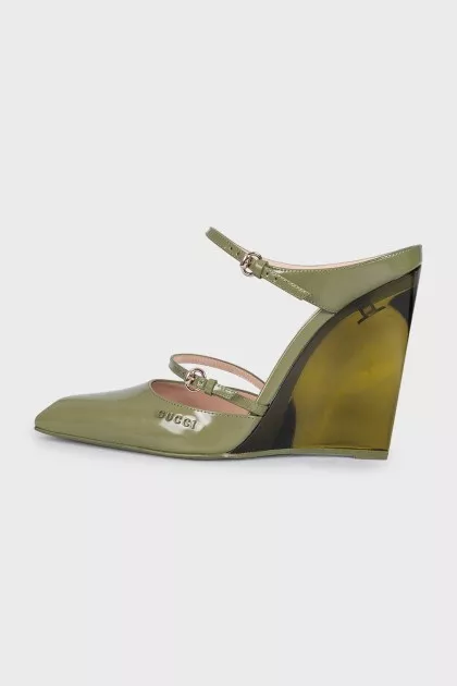 Leather sandals with transparent wedge heels