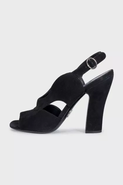 Black suede heeled sandals