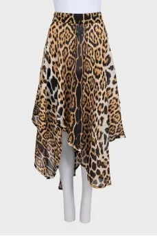 Asymmetrical silk skirt with animal print