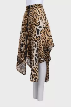 Asymmetrical silk skirt with animal print
