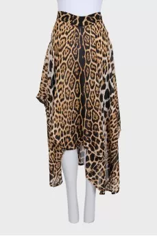 Asymmetrical silk skirt with animal print