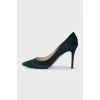 Dark green suede pumps