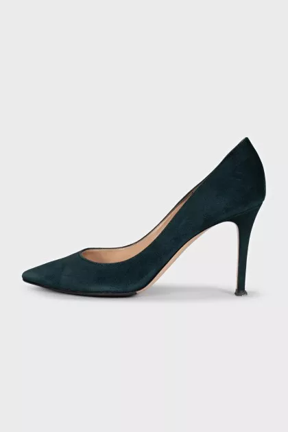 Dark green suede pumps