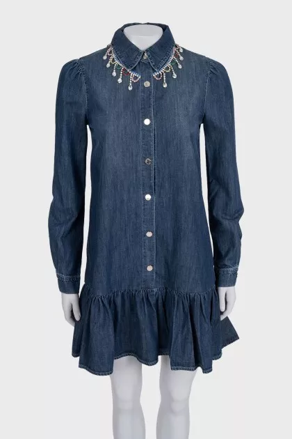 Blue denim dress with rhinestones