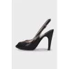 Black leather slingbacks with heels