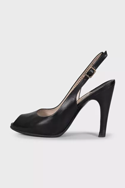 Black leather slingbacks with heels
